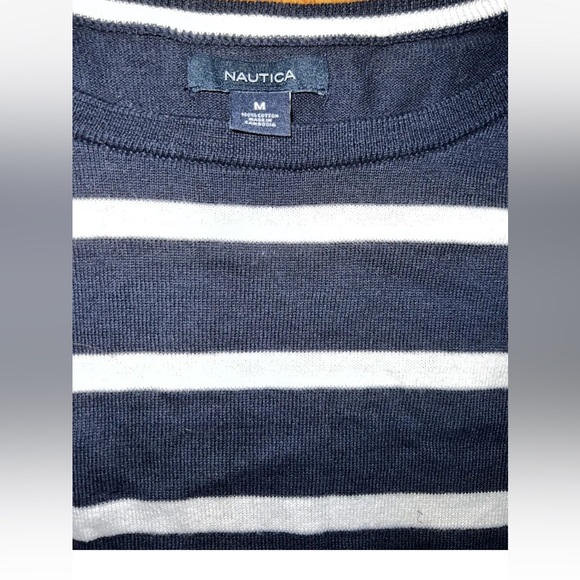 Nautica Ladies Striped Cotton Sweater, Navy, White Stripes Size M LN - Picture 3 of 6